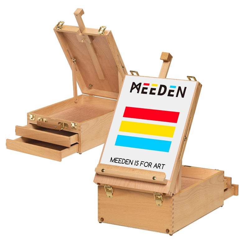 MEEDEN Large Tabletop Easel Sketchbox, Adjustable Solid Beech Wood Desktop Easel Box, Travel Easel for Artists, Table Top easels for Painting, Wooden Art Storage Box for Artist, Adults & Beginners - Image 1